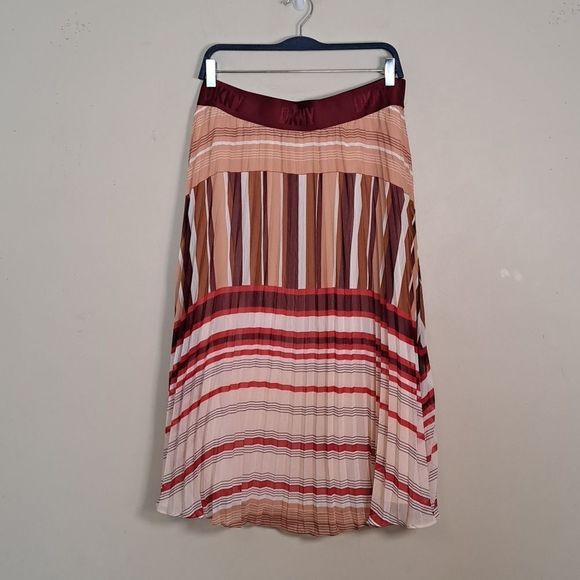 DKNY Chiffon Stripe Print Pleated A-Line Midi Skirt Large - Picture 4 of 10